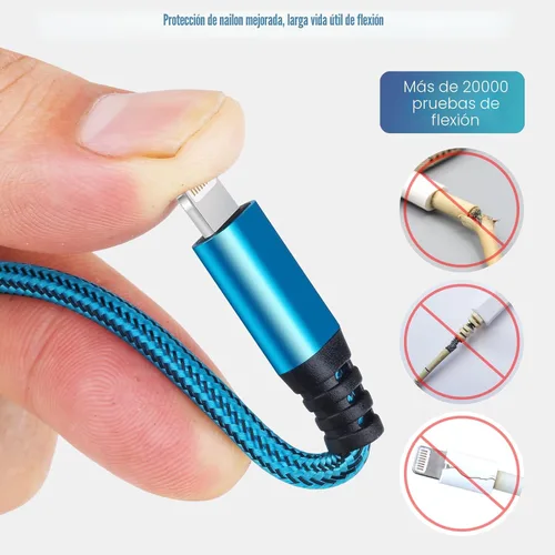 Miniatura 3 de Paquete de 5 cargadores para iPhone, 10 pies, con certificación MFi de Apple, cable Lightning de carga rápida, de nailon trenzado, USB-A a