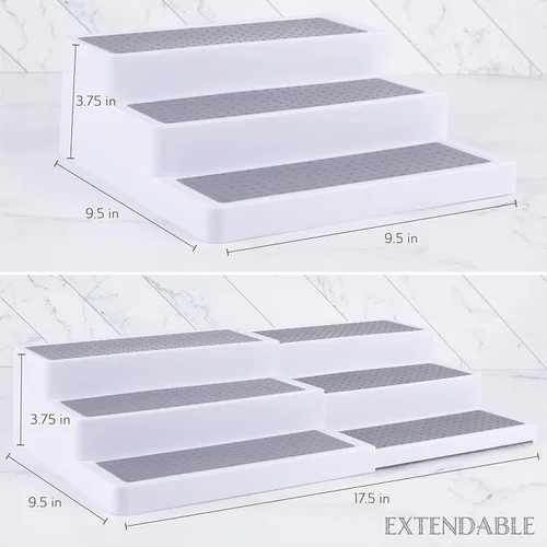 Miniatura 3 de Oizeir Especiero extensible de plástico de 3 niveles, longitud ajustable, estabilidad con estante antideslizante, para una fácil visibilidad