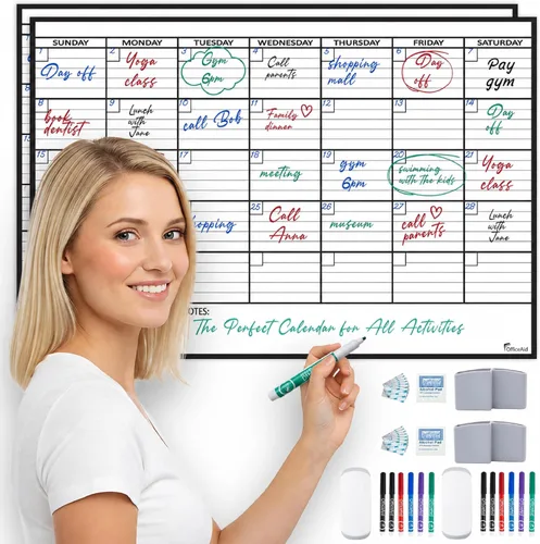 Miniatura 2 de (2 PK) Pequeño Calendario de Borrado en Seco para Pared, 17x26 Pulgadas, Pequeño Calendario de Pared Borrable, Pizarra Blanca para Oficina, Hogar