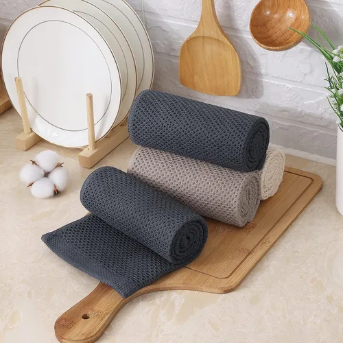 Miniatura 62 de Kitinjoy - Paños de cocina de 100 % algodón, tela de tejido gofrado, paño de limpieza ultrasuave, absorbente y de secado rápido. Beige