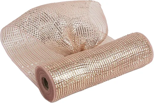 MEEDEE Cinta de Malla Decorativa de Oro Rosa de 10 Pulgadas de Ancho, Cinta de Malla Metálica de Oro Rosa para Árbol de Navidad, Cinta de Malla Oro