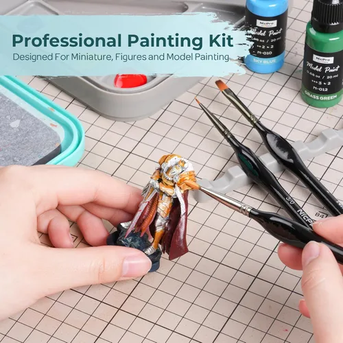 Miniatura 2 de Nicpro Kit de pintura en miniatura con paleta húmeda y 11 pinceles de pintura para detalles, cepillo seco, 100 piezas de papel de paleta húmeda, 4