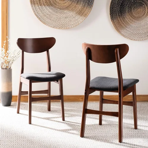 Miniatura 2 de SAFAVIEH Furniture Lucca - Juego de 2 sillas de comedor retro, nogal y negro, madera, diseño tapizado de mediados de siglo, ideal para comedor