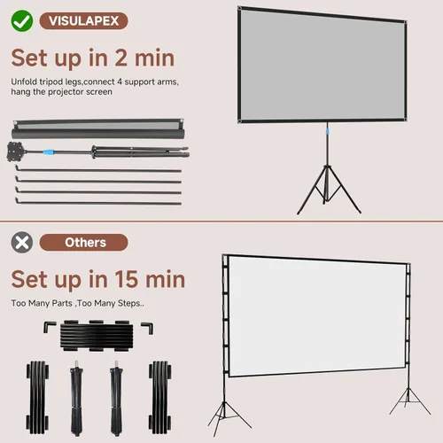 Miniatura 4 de Pantalla de proyector con soporte, pantalla de proyector portátil de 80 pulgadas para exteriores e interiores, pantalla de proyección ALR de 1.5