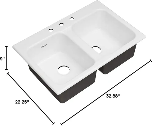 Miniatura 7 de American Standard 77DB33223.308 - Fregadero de cocina de hierro fundido con membrillo de 33 x 22 pulgadas, montaje superior, 3 agujeros