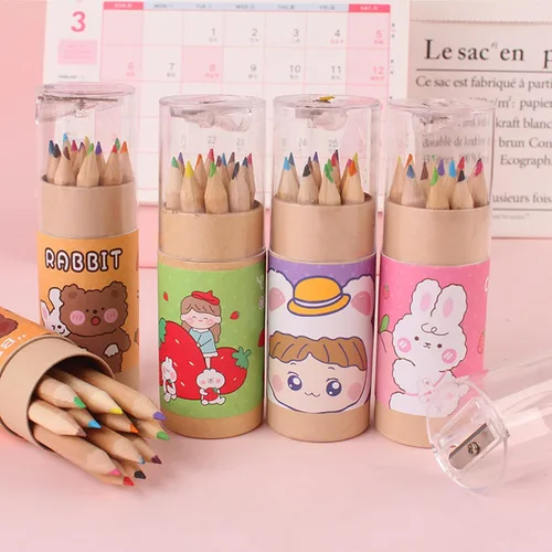 Miniatura 3 de Tergy - 20 paquetes de lápices de colores mini con sacapuntas en tubo, lápices de dibujo portátiles de arte de dibujos animados para niños de 3 años