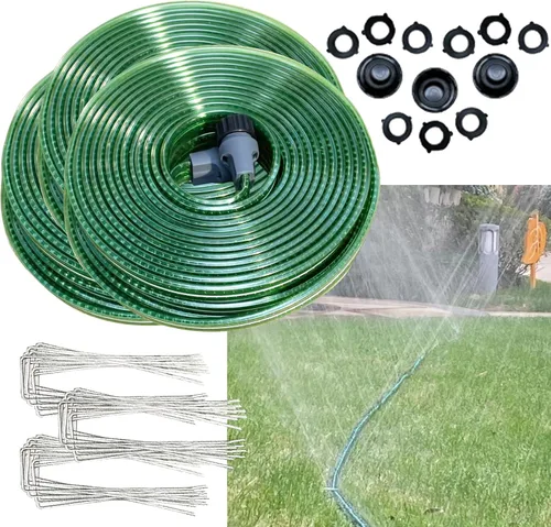 SECBULK Manguera de riego plana de 150 pies (50 pies x 3) para riego de césped, manguera de remojo de jardín con agujeros, manguera de agua