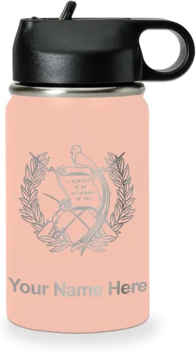 Miniatura 44 de LaserGram Botella de agua personalizada, bandera de Guatemala, acero inoxidable de doble pared aislada al vacío con popote superior, regalo grabado