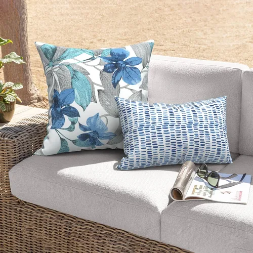 Miniatura 581 de Juego de 2 almohadas para exteriores de 16 x 16 pulgadas, repelentes al agua con interiores, para muebles de patio, hogar, jardín, geometría bohemia