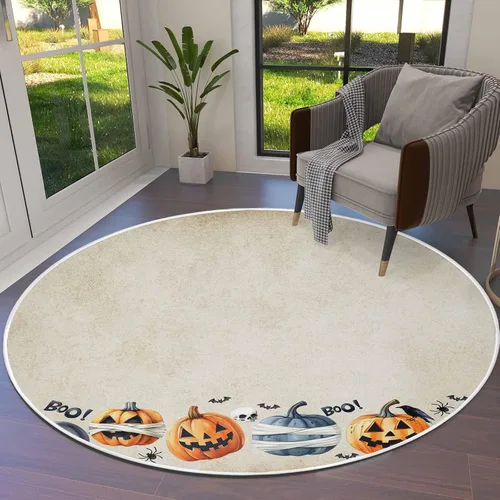 Miniatura 10 de Alfombra redonda de Halloween de 3 pies, lavable para interiores y exteriores, para dormitorio, cocina, sala de estar, área y alfombra, alfombra