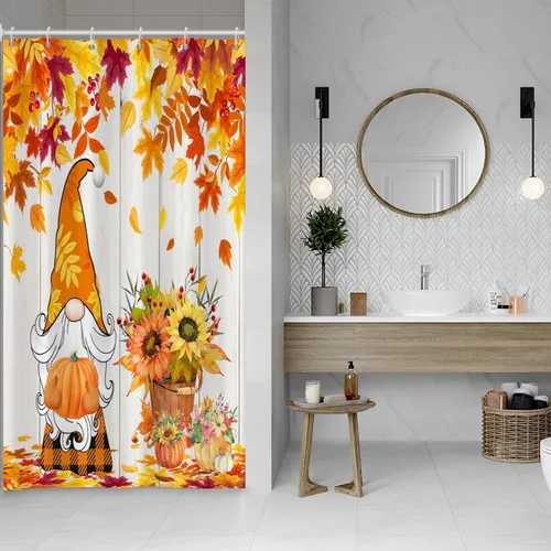 Miniatura 82 de Cortina de ducha de fantasma y gato negro para niños, 36 x 72 pulgadas, espeluznante y bonita, cortina de baño de Halloween con 6 ganchos, cortina