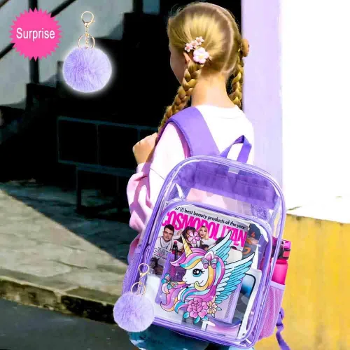 Miniatura 25 de Mochila transparente, aprobada por el estadio, para niñas y niños, mochila transparente de PVC resistente para mujeres y hombres