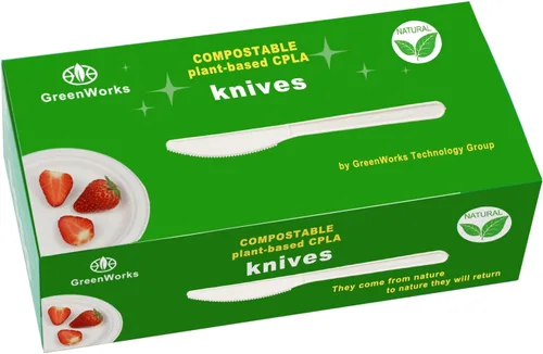 Miniatura 9 de Tenedores, cucharas y cuchillos biodegradables y compostables, cubertería CPLA pesada., Blanco, 100