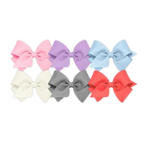 Miniatura 18 de Wee Ones Juego de 6 piezas de lazos para niña, paquete variado de grosgrain sólido en una pinza de pelo antideslizante WeeStay, mediano, azul, azul