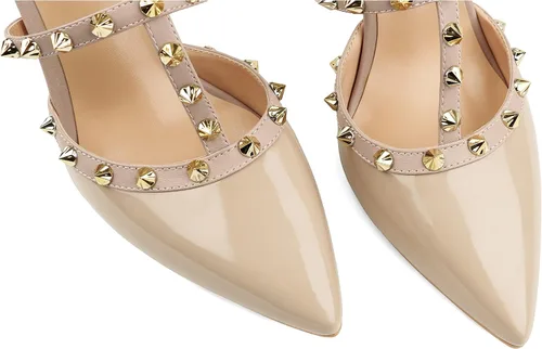 Miniatura 6 de Eithy Sandalias de verano con tirantes delgados y tacón alto para mujer, con tiras y puntera puntiaguda, para fiestas, uso diario, para la noche, Oro