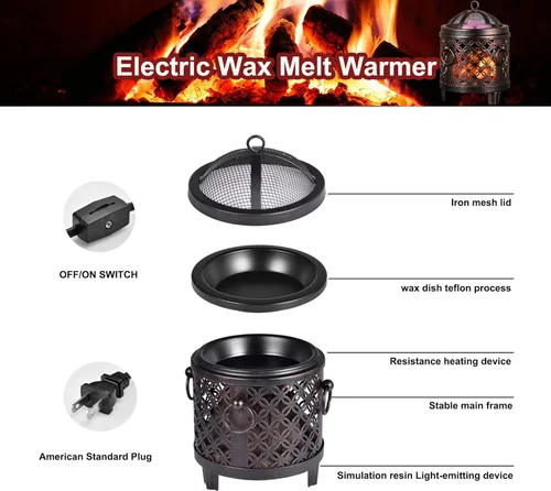 Miniatura 5 de Calentador eléctrico de cera 4 en 1 para chimenea, moneda de cobre vintage, sin llama, para cubos de cera perfumada y aceite de fragancia