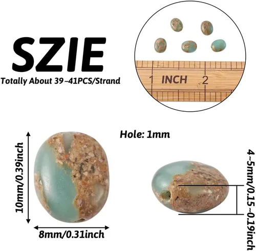 Miniatura 3 de Fashewelry 39 cuentas de piedra natural de jaspe aguamarina y terra, cuentas planas ovaladas de cristal curativo sueltas, de 0.394 x 0.315 in