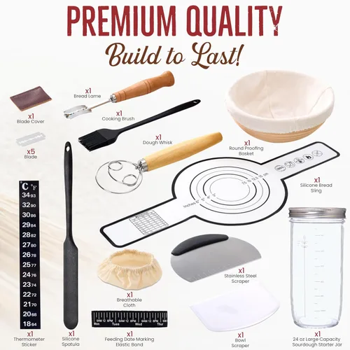 Miniatura 2 de Kit completo de iniciación de masa madre con frasco de vidrio de 25.4 fl oz, cesta redonda de 9 pulgadas a prueba de pan, suministros para hornear