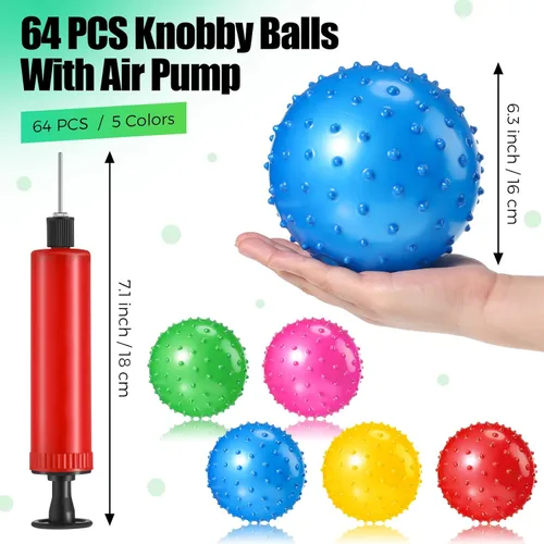 Miniatura 2 de Jerify 64 bolas Knobby de 6.3 pulgadas para niños, bolas sensoriales con bomba de aire, pequeñas inflables, suaves, puntiagudas, para niños, regalos