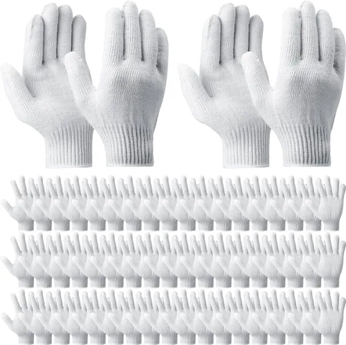 Sintuff 100 Pares de Guantes Forros de Algodón para Barbacoa de Punto de Cuerda de Poliéster Guantes de Seguridad para Cocinar, Asar a la Parrilla