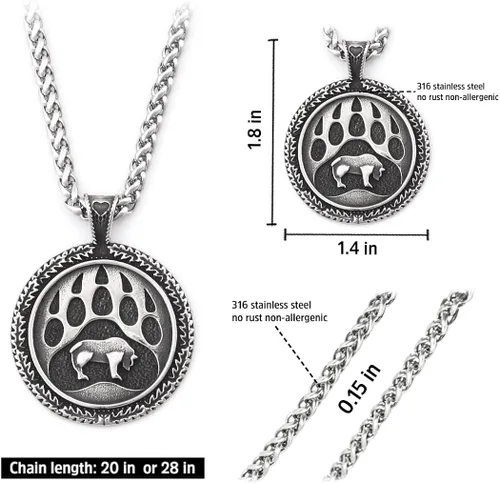 Miniatura 4 de BAVIPOWER Collar con colgante de pata de oso con diseño de nudo celta de acero inoxidable nórdico escandinavo collar auténtico vikingo.