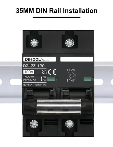 Miniatura 5 de DIHOOL Disyuntor DC Interruptor de desconexión solar de 100 amperios 2p 1000V para PV, UPS, batería de RV, montaje en carril DIN..