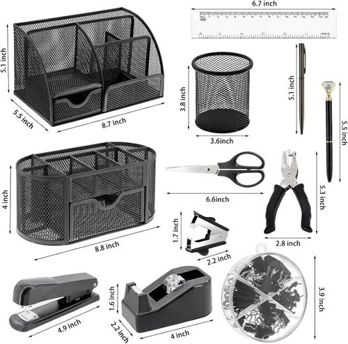 Miniatura 2 de Juego de organizadores y accesorios de escritorio negro 17 en 1, 3 organizadores de almacenamiento de suministros de escritorio de oficina, 4