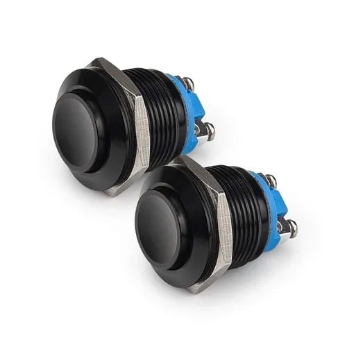 APIELE (Paquete de 2) Interruptor de botón pulsador momentáneo de 19 mm, carcasa de aleación de aluminio 12V 24V 36 DC 110V 250V AC 5A 1NO SPST