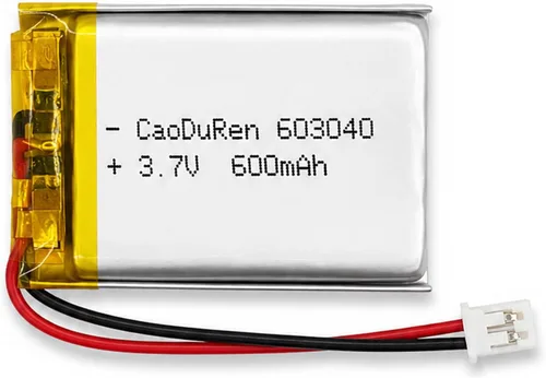 Batería recargable de iones de polímero de litio Li Lipo de 3.7V con conector JST de 2 pines de 0.079 in/0.049 in (603040 600mAh 2.0Jst)