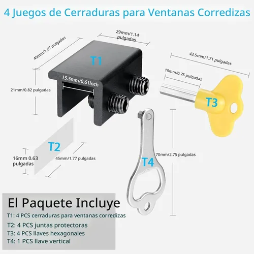Miniatura 8 de ZRFCXE Cerraduras para Ventanas, Paquete de 4 Cerraduras de Ventana Corrediza con Llave para Ventanas Corredizas Verticales y Horizontales Puertas