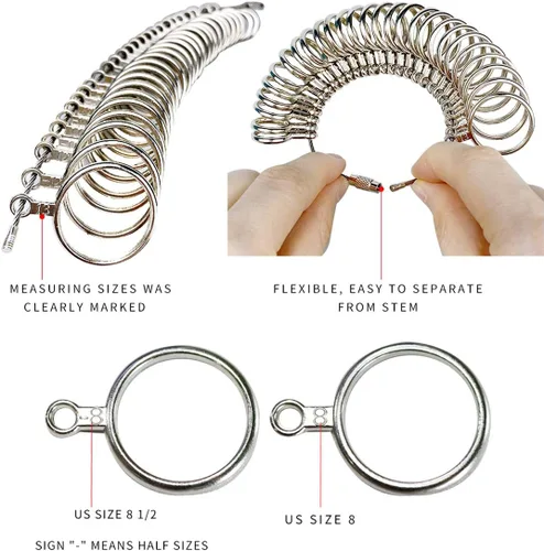 Miniatura 6 de Juego de herramientas de medición para medir anillos de metal, herramienta de medición de anillos para mujeres y hombres, tamaño de EE. UU. 0-13