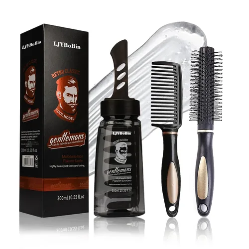 Kit de gel para peinar el cabello para hombre con 2 peines, juego de cera de gel de peluquería esponjosa, hidratante de larga duración, no grasa, de