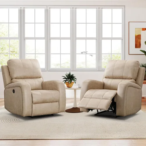 Miniatura 10 de HAOMARKETS Silla reclinable eléctrica, sofás reclinables de piel sintética suave con respaldo acolchado, sofá reclinable individual superrelleno