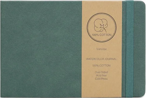 Vienrose Cuaderno de bocetos de acuarela, diario de acuarela de 8.25 x 5.5 pulgadas con 24 hojas, 48 páginas, 140 libras (300 GSM) de papel de Verde