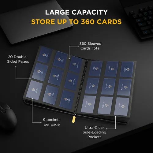 Miniatura 2 de Card Guardian - Carpeta negra prémium de 9 bolsillos con zíper para 360 tarjetas - Carpeta para cartas coleccionables con bolsillos de entrada Negro