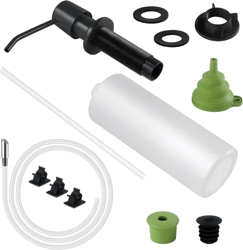 Miniatura 7 de Dispensador de jabón para fregadero de cocina, boquilla de 4 pulgadas y botella de capacidad de 16 onzas, dispensador de jabón negro para encimera