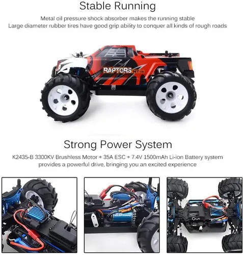 Miniatura 3 de Coche de control remoto RTR a escala 1/16 para adultos, máximo 40 Km/h Autos RC rápidos con motor sin escobillas, camión RC todoterreno de carreras