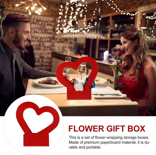 Miniatura 9 de STOBOK Caja de flores retro de 2 piezas con mango de corazón Caja de embalaje de ramo de fiesta de boda Bolsa de embalaje de ramo de papel Caja