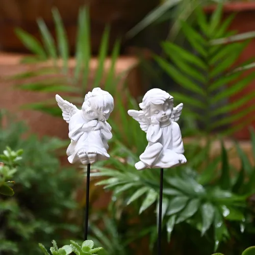 Miniatura 7 de OwMell Juego de 2 estacas decorativas para jardín, adornos pequeños de ángel y querubín, estatua conmemorativa y decoración de macetas