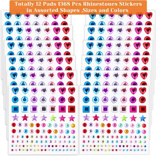 Miniatura 2 de selizo - Calcomanías autoadhesivas de diamantes de imitación, 1368 piezas de gemas para manualidades, joyas para la cara, calcomanías de diamantes
