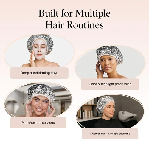 Miniatura 6 de Kitsch Gorro Térmico de Papel de Aluminio para Acondicionamiento Profundo - Gorro Reutilizable para Cabello para Coloración, Permanente