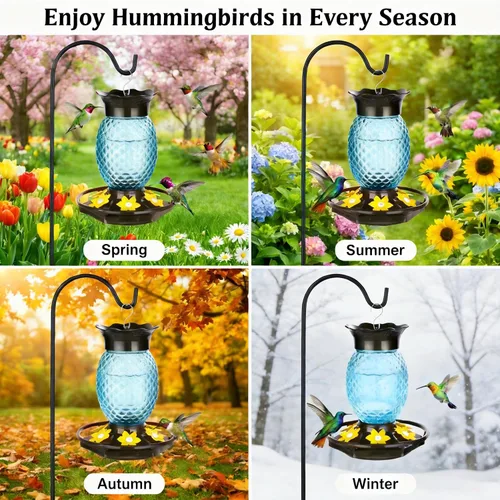 Miniatura 4 de Fchstaer Comederos de vidrio para colibríes para colgar al aire libre, paquete de 2 unidades de 16 onzas, a prueba de abejas y hormigas, 360°, a