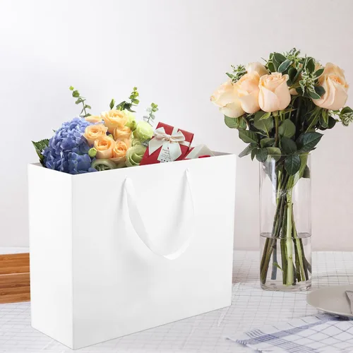 Miniatura 6 de QIELSER Paquete de 24 bolsas de regalo de papel kraft a granel, tamaño extragrande, bolsas de compras de papel blanco con asas de cinta para bodas