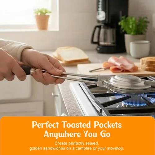 Miniatura 2 de Fabricante de Sándwiches Portátil, Parrilla Clásica para Sándwiches y Prensa para Paninis, Plancha para Empanadas de Aluminio Fundido, Tostador