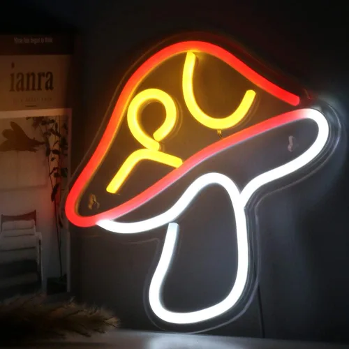Miniatura 2 de Letrero de neón LED con forma de hongo de neón, luz nocturna alimentada por USB, arte de pared 3D y sala de juegos, dormitorio, sala de estar, rojo