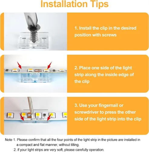 Miniatura 4 de VIPMOON 100 clips de montaje de tira LED transparentes de 0.315 pulgadas de ancho y 100 tornillos Phillips de acero inoxidable compatibles