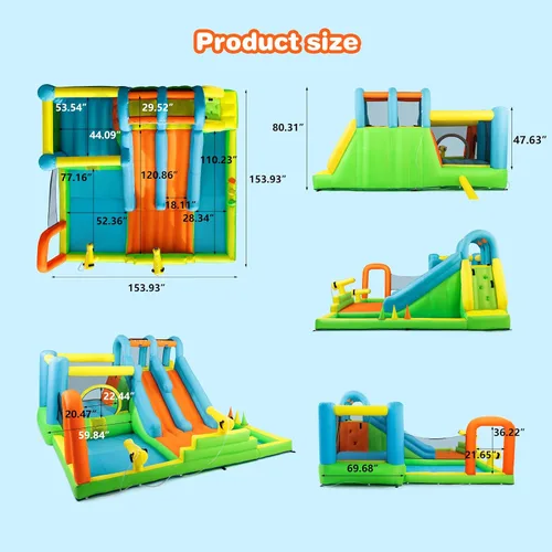 Miniatura 2 de JOYLDIAS Tobogán acuático inflable, casa de rebote gigante de parque acuático con 2 toboganes largos, piscina de chapoteo, trampoline, pared