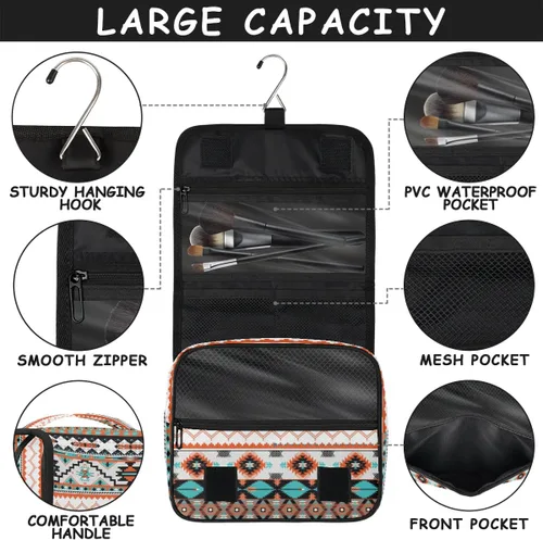 Miniatura 4 de Bolsa de aseo étnica azteca colgante, bolsa de cosméticos de viaje geométrica, bolsa organizadora de maquillaje, bolsa de lavado portátil con gancho