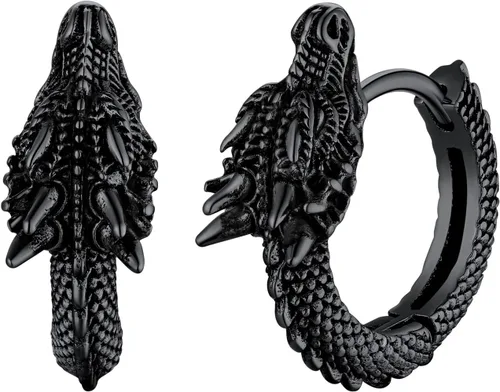 U7 Aretes punk rock para hombres y mujeres, hipoalergénicos, de acero inoxidable, oro de 18 quilates, negroplata de ley S925, aretes de dragón y
