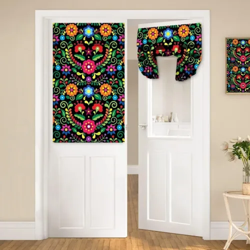 Cortinas abstractas con estampado floral de arte popular mexicano, estilo bohemio, retro, para puerta de cristal francesa, cortinas coloridas para